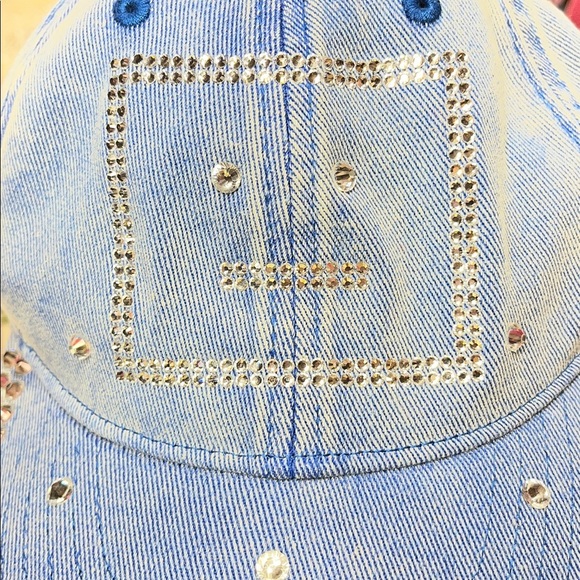 ACNE Studio Cunov  Blue Denim Cap with Rhinestone Accents main image 4